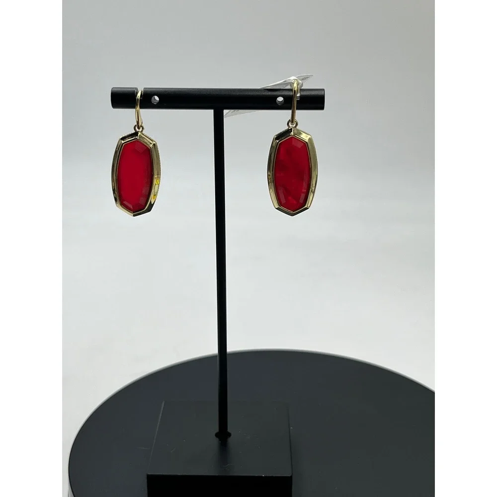 Kendra Scott Dani Carmine Red Illusion Bezel Drop Dangle Gold Plated Earrings